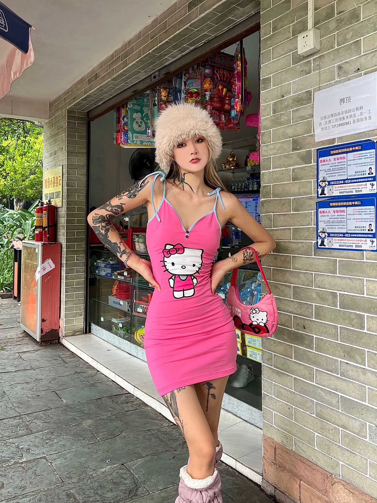 Pink cute strappy dress BL11
